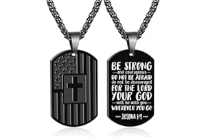 Zocomi Dog Tag Cross Necklace for Men Boys, 24 Inches American Flag Stainless Steel Bible Verse Pendant Chain Religious Patriotic Jewelry Gifts