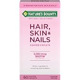 Nature's Bounty Optimal Solutions Hair, Skin &amp; Nails Formula, 20 Servings | With 3,000 mcg Biotin, 60 Coated Caplets