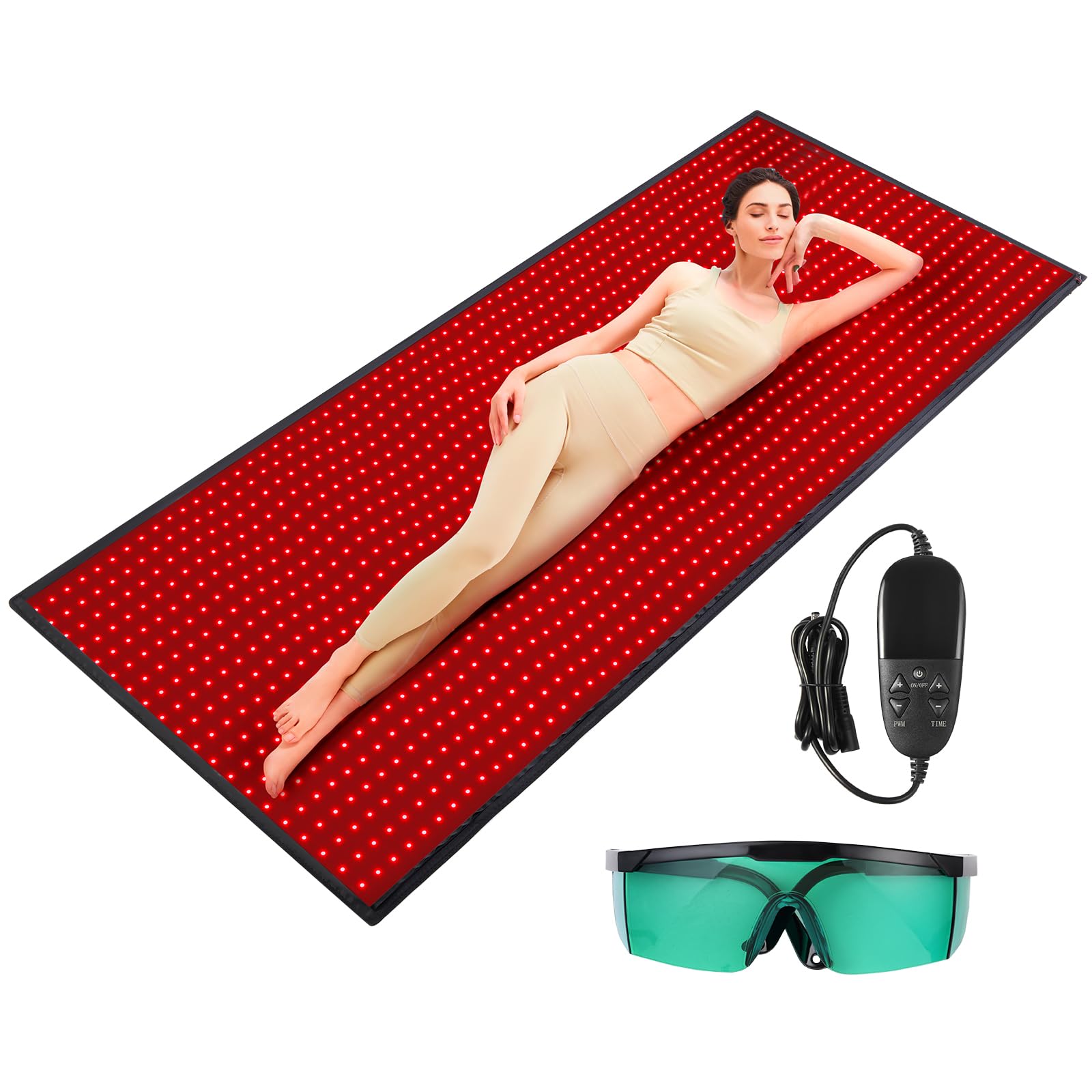 Photo 1 of VEVOR Red Light Therapy Mat for Full Body, 1280PCS 3-Chip LED Light Therapy Pad & Controller, 10/40Hz Pulse, 10-90 Min Timer, 660nm Red & 850nm Near Infrared Light Therapy for Pain Relief, Skin Health