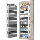 TAHAVICE 1 Pack Over The Door Storage Organizer with 5 Pockets 10 Mesh Side Pockets, 44 lbs Weight Capacity Door Hanging Organizers and Storage for Bedroom,Bathroom,Nursery,Pantry,Dorm(Light Gray)