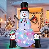 8FT Christmas Inflatable Snowman Outdoor Decorations, Christmas Blow up Snowman with Two Penguins Decoration, Built-in Colorful Rotating Lights for Holiday Xmas Party Lawn Yard Garden