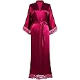 BABEYOND Satin Kimono Robe Silky Long Bridesmaid Wedding Lightweight Bath Robe with Lace Trim