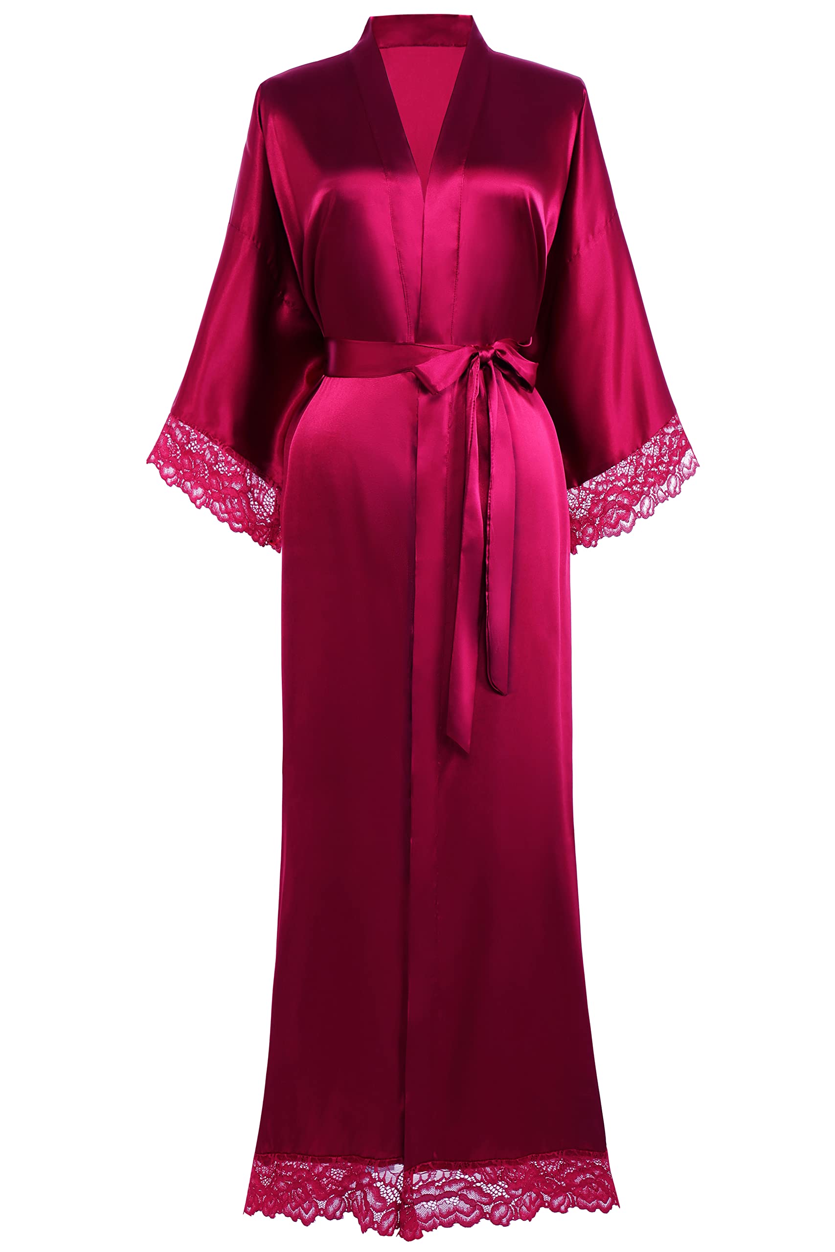 Photo 1 of (LARGE/XL) (BAGGED) BABEYOND Satin Kimono Robe Silky Long Bridesmaid Wedding Lightweight Bath Robe with Lace Trim. M