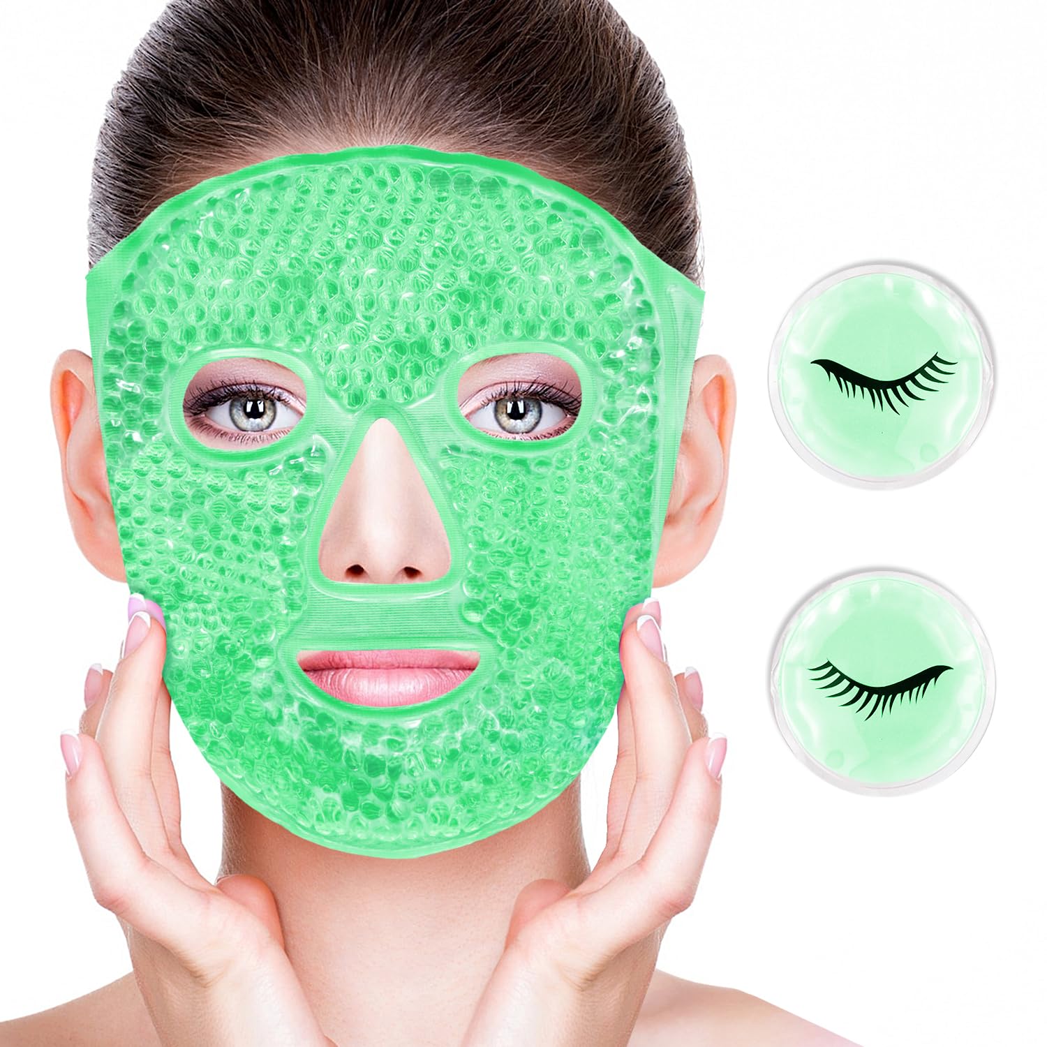 Photo 1 of CONBELLA Face Eye Masks for Dark Circles and Puffiness, Migraines, Headache, Stress, Redness, Acne, Cooling Face Masks for Women Man, Hot Cold Use Ice Face Mask. (Green)