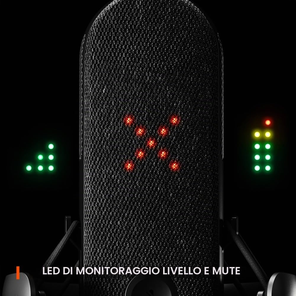 Alias Mic USB per PC - Capsula 3x più grande per il gioco, lo streaming e il podcasting - Cancellazione del rumore AI - LED per il mute e il monitoraggio del livello - Supporto antiurto
