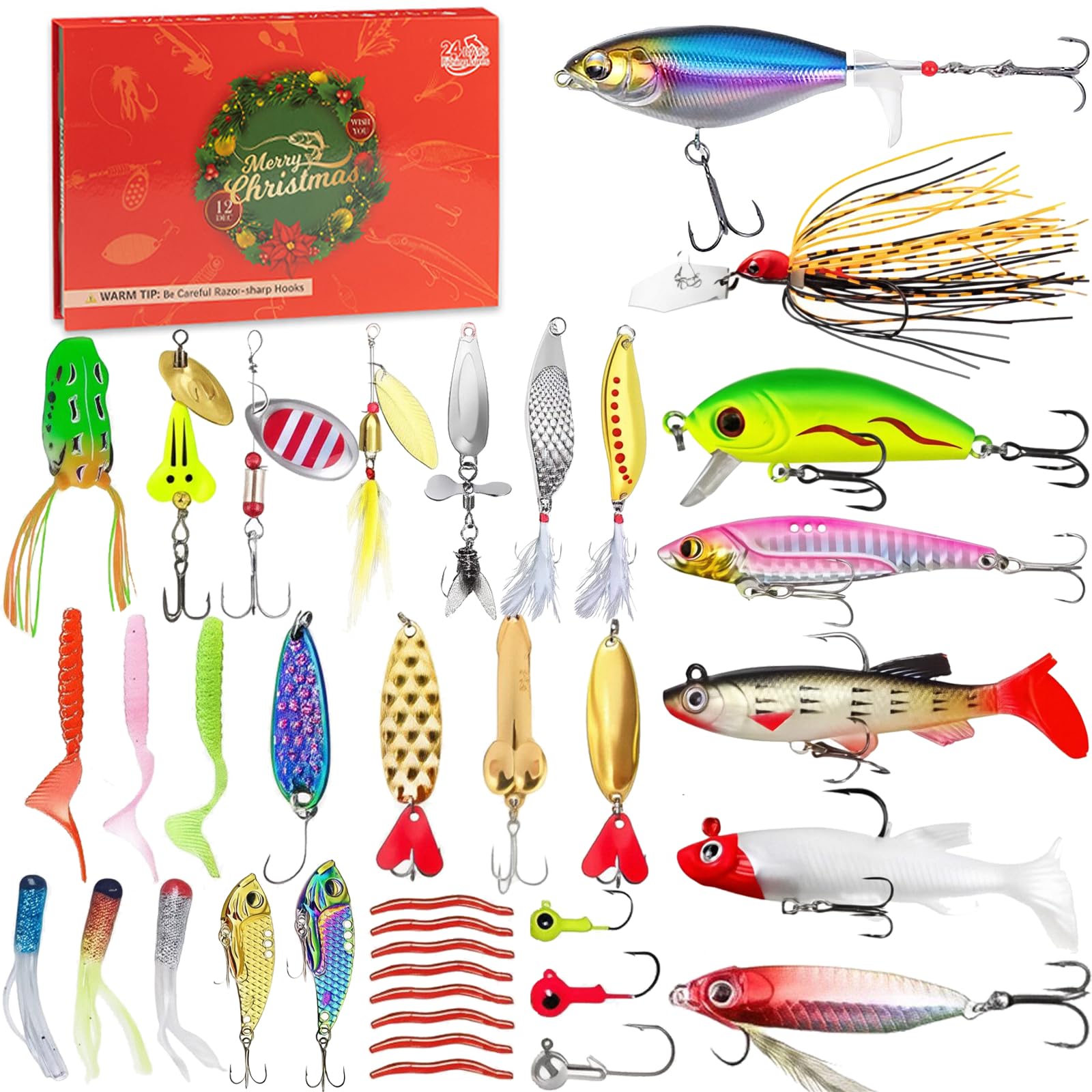 Fishing Advent Calendar 2025 Men, 24 Days Fishing Calendar Christmas Calendar Fishing Set, Fishing Advent Calendar 2025 for Men, 24 Days Fishing Lures Set for Fisher Adult Men, 2025 Xmas Surprise Gift