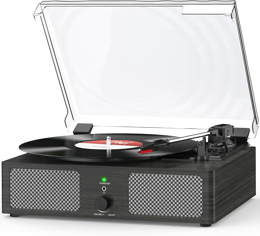 Udreamer Record Player with Built-in Speakers Bluetooth Belt Drive 3 Speeds