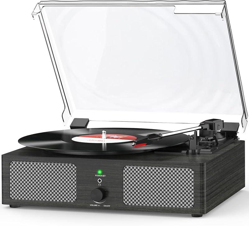 Udreamer Record Player with Built-in Speakers Bluetooth Belt Drive 3 Speeds