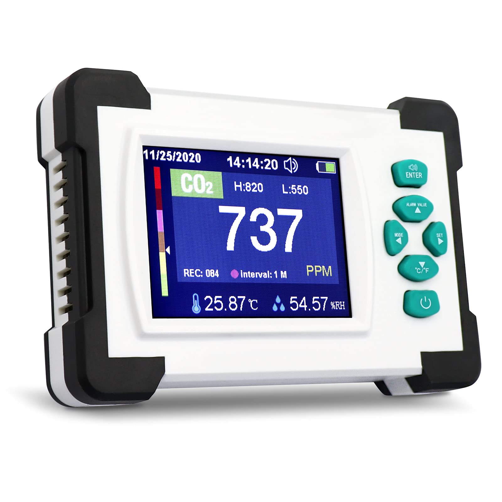 Carbon Dioxide Monitor,Portable Indoor CO2 Detector Meter 3 in 1 Temperature Humidity Air Quality Monitor Rechargeable,with Full Colored Display