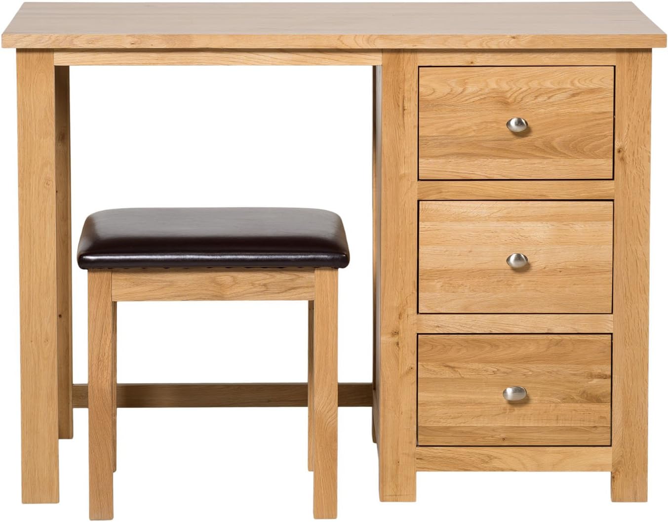 Waverly Oak Dressing Table with Stool in Light Oak Finish | Solid Wooden Makeup/Vanity/Computer Desk 3 Drawer