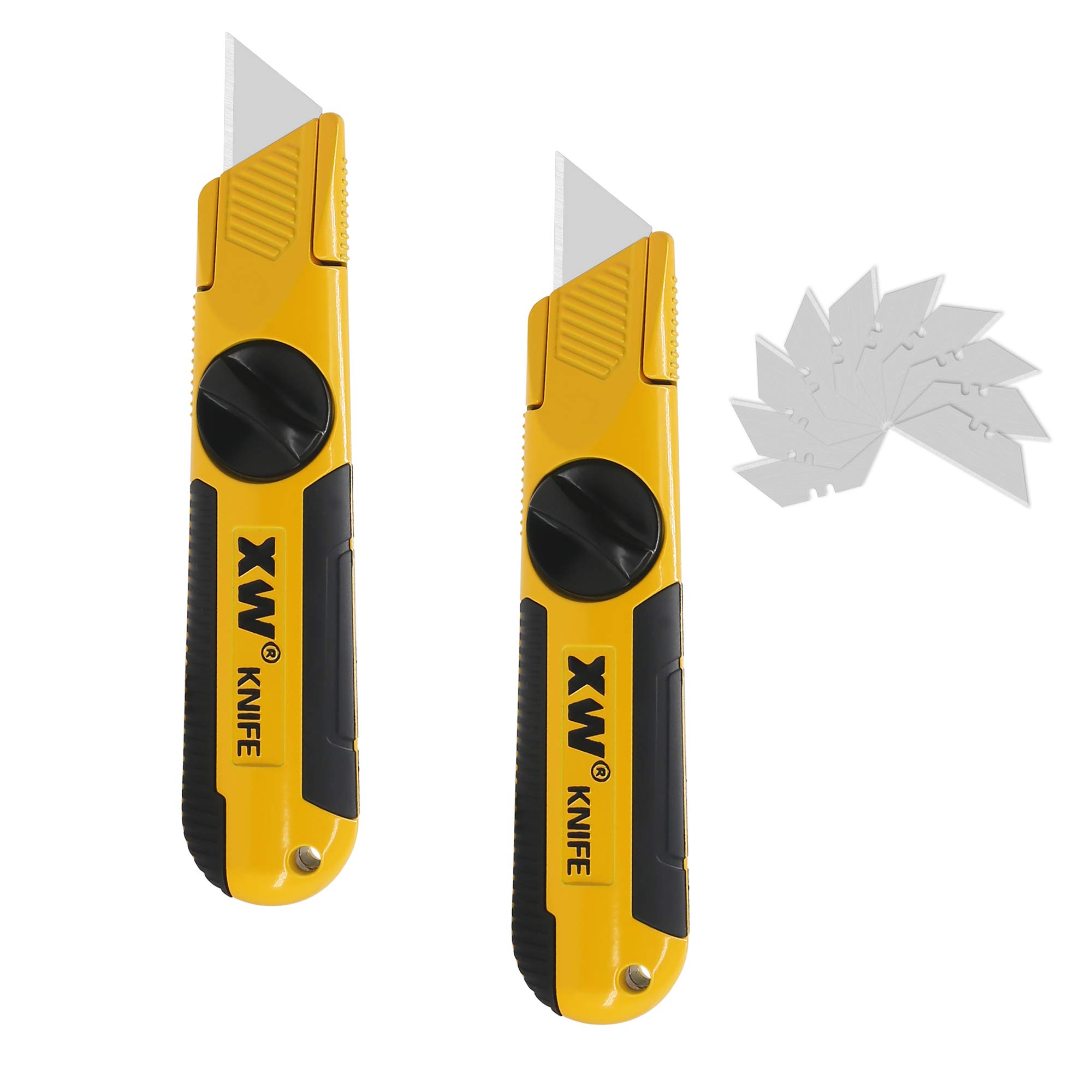 XW Fixed-Blade Utility Knife 2-Pack | Heavy Duty Drywall Cutter with 10 Extra Blades | Non-Retractable