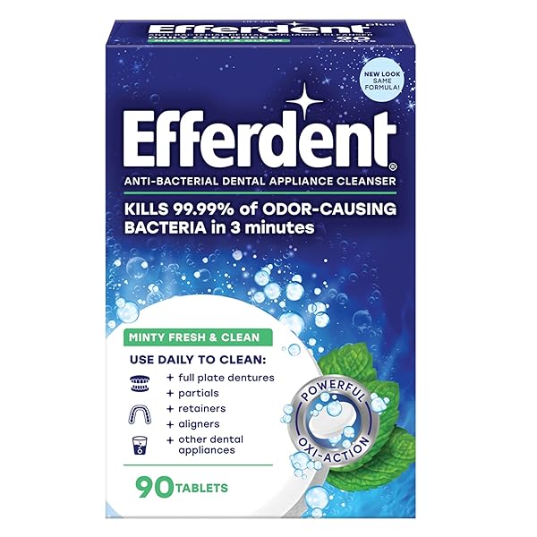 EFFERDENT DENTURE CLEANER MINTY FRESH & CLEAN, RETAINER CLEANING TABLETS FOR ALIGNERS, DENTURES, AND DENTAL APPLIANCES, 90 COUNT