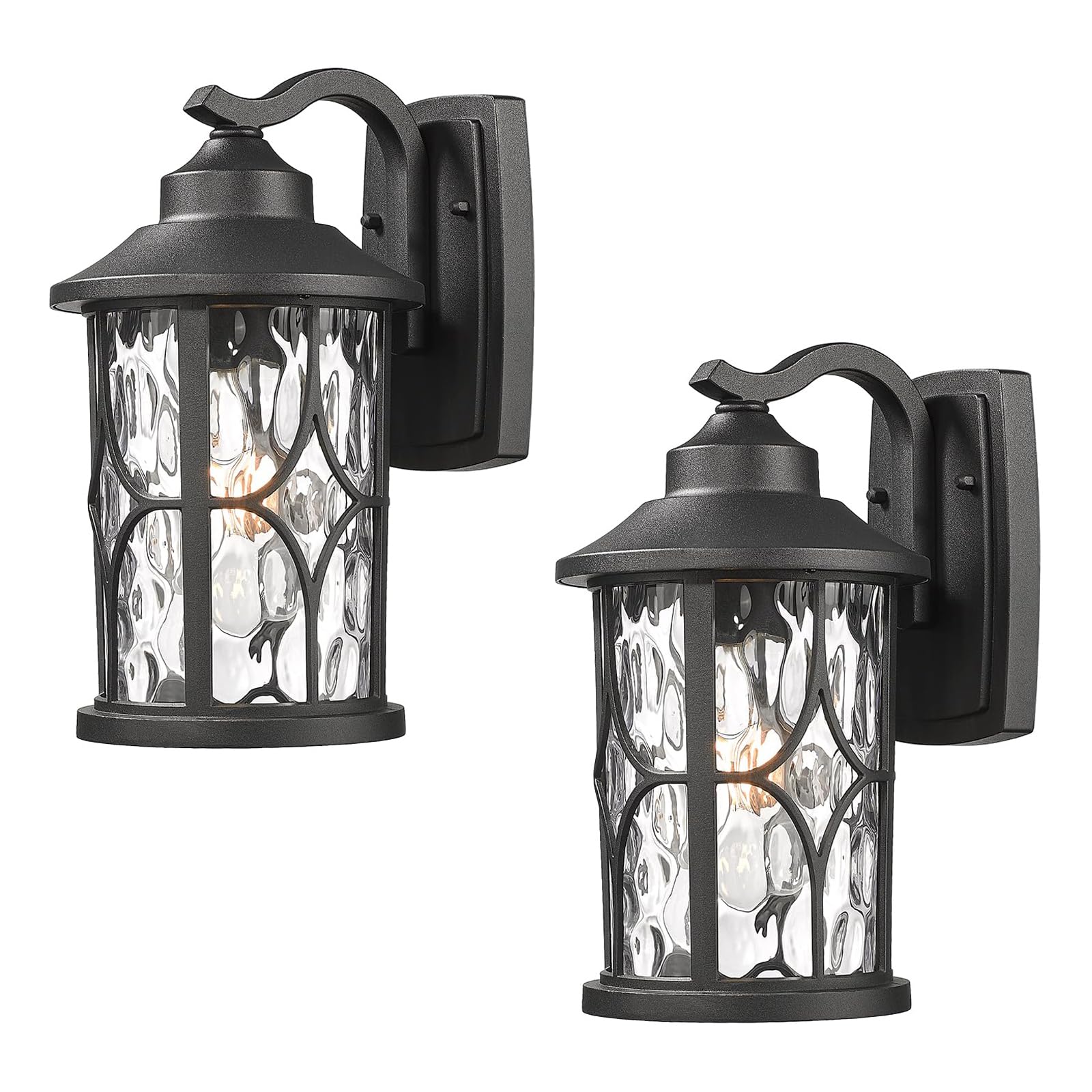 Photo 1 of zeyu 2 Pack Patio Wall Light Fixture, 12 Inch Outdoor Modern Wall Lights, Die-Cast Aluminum, Black Finish with Water Ripple Glass, ZX48BWG-2PK BK