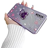 for Samsung Galaxy Note 10 Plus Case TPU Crystal Butterfly Heart Floral for Women Magnetic Shockproof with Ring Kickstand [Glitter Card & Wrist Strap] Protection Cover for Note 10 Plus (Purple)
