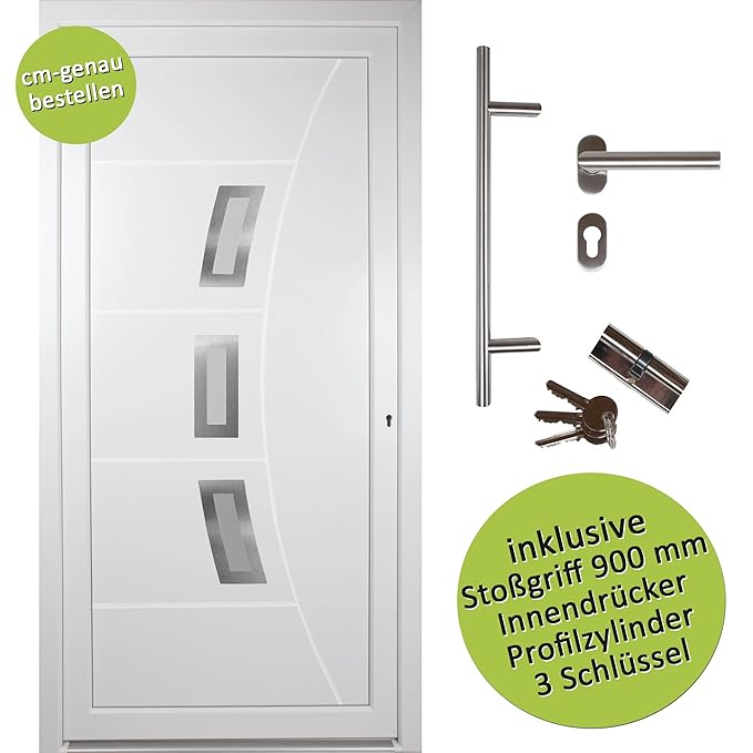 kuporta Kunststoff Haustür Kellertür Designline Size weiß nach Maß DIN rechts nach außen öffnend mit Stoßgriff-Set