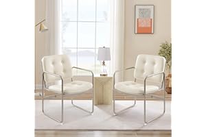 COLAMY Modern Dining Chairs Set of 2, Button Tufted PU Leather Upholstered Dining Room Kitchen Side Chair with Metal Legs for Home/Living Room/Bedroom/Office, Beige
