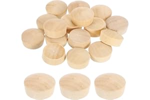 uxcell 26Pcs Wood Button Plugs, 18.5mm/0.73" Flat Head Hardwood Screw Hole Plug Wooden Caps Buttons Wood Plug for Furniture W