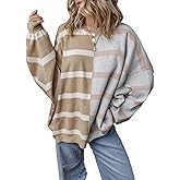 EVALESS Womens Striped Sweaters Long Sleeve Cable Knitted Color Block Casual Loose Lightweight Oversized Sweaters Pullover
