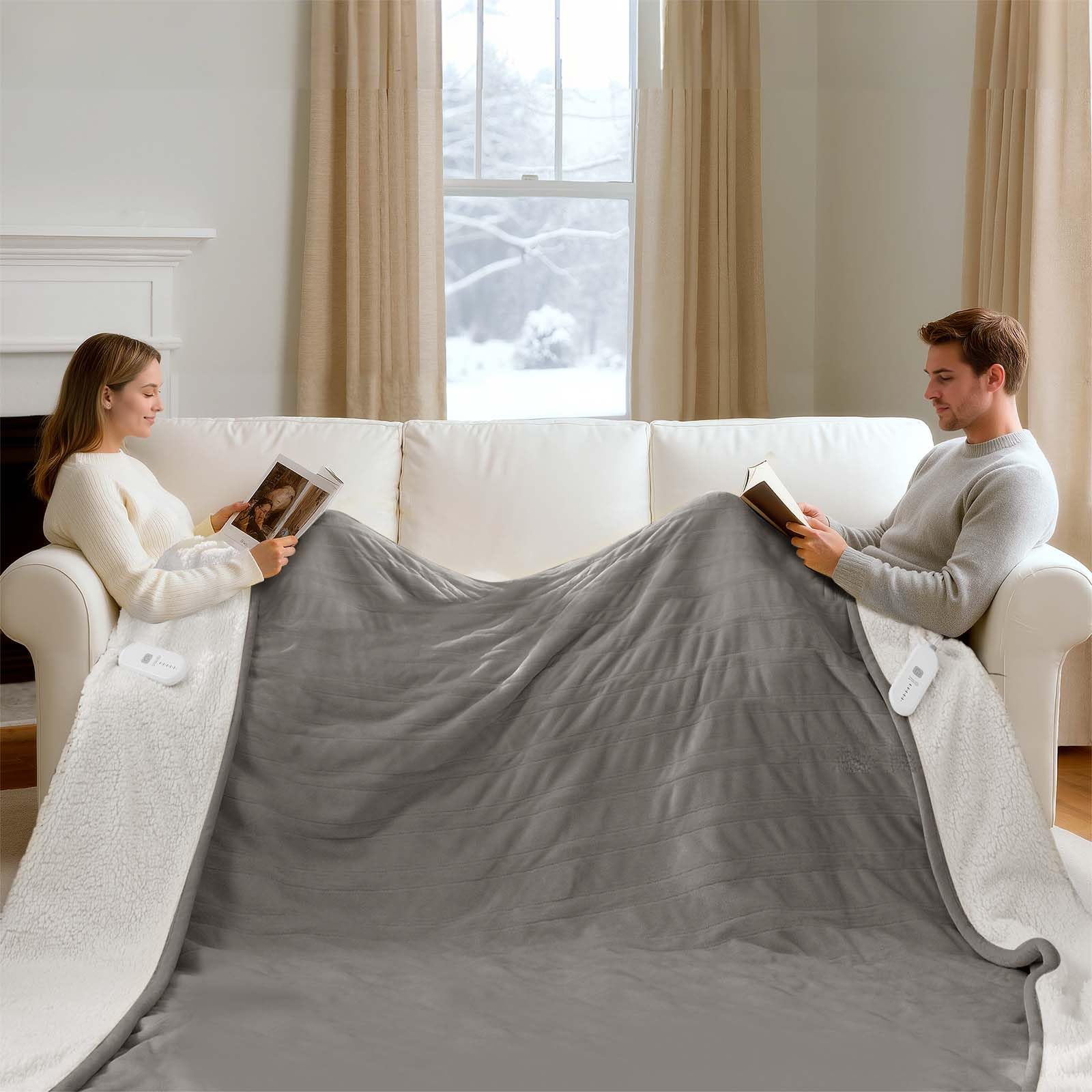 Photo 1 of FVERWAG King Size Electric Blanket with Dual Control - Washable Heated Blanket King with 5 Heat Levels, 10 Hrs Auto Off, Overheat Protection, Flannel Sherpa Heating Blanket 100" x 90", Grey