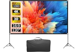 VISULAPEX Projector Screen with Stand 120 Inch, 16:9 4K HD Portable Projector Screen Indoor Outdoor, Foldable Wrinkle-Free Movie Screen 160° Front Rear Projection Screen with Carry Bag for Home Movie