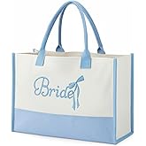Sunnymove Tote Bag for Mom Bridal Embroidery Canvas Tote Bag with Bow Rose for Wedding Day Valentine's Day Bridal Shower