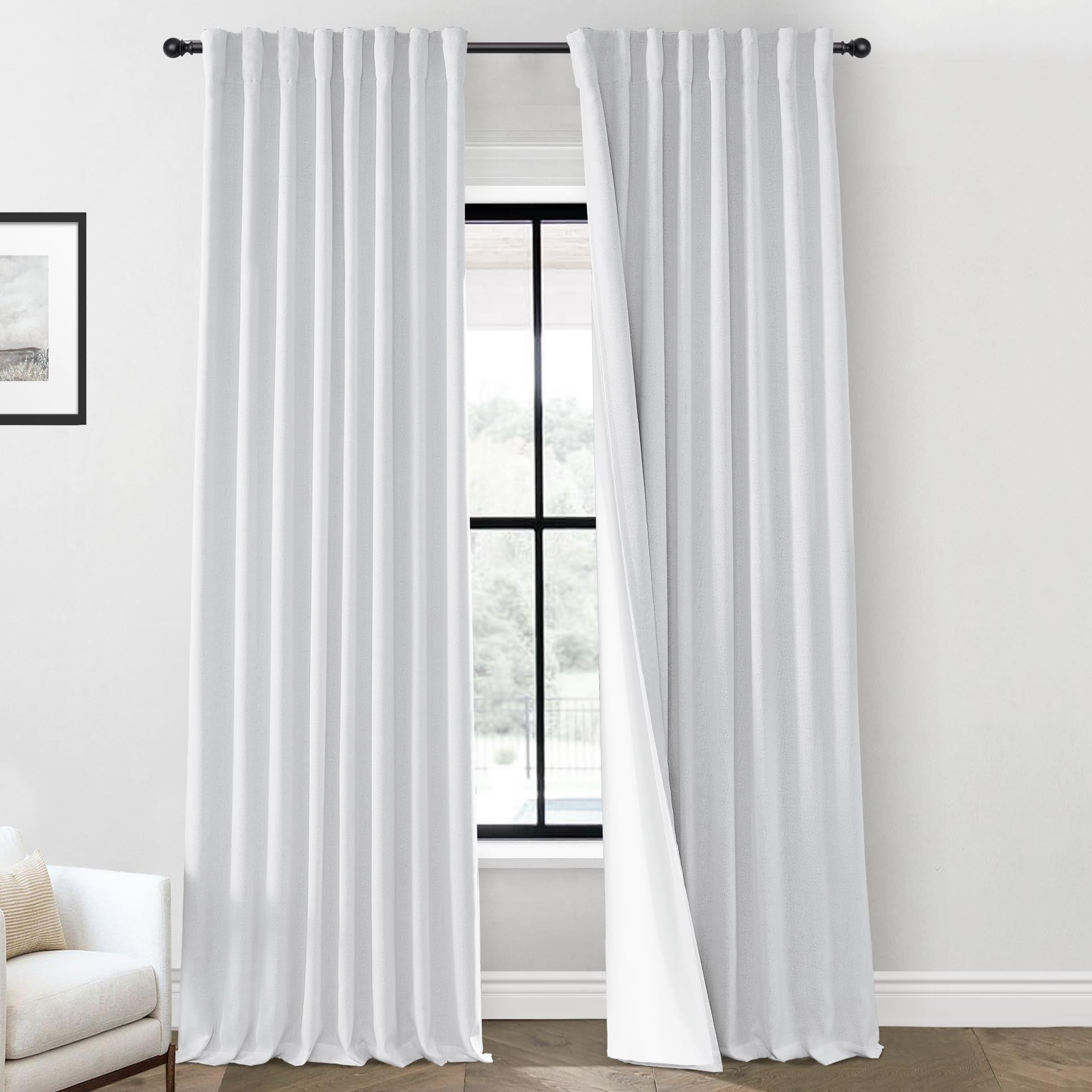 Photo 1 of *****STYLE DIFFERS & COLOR IS MORE CREAM****** PANELSBURG White Curtains 100 Inches Long for Living Room,2 Panels Set Blackout Pleated Back Tab Room Darkening Faux Linen Cotton Look Drapes for Bedroom,52x100 Inch Length