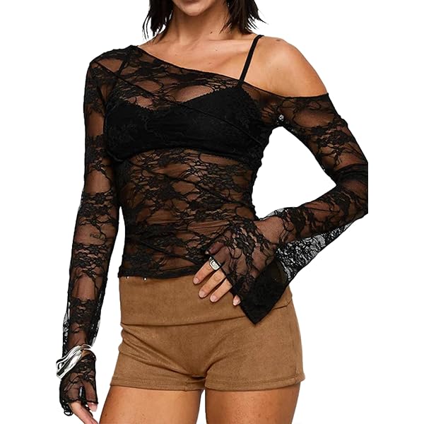 Amazon.com: Naileksi Women Patchwork Sheer Lace Top Sexy
