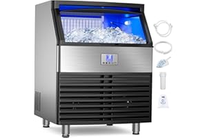 MOJGAR Commercial Ice Maker Machine 450LBS/24H, Under Counter Ice Machine, Upgrade Compressor 120LBS Storage Bin, Stainless Freestanding Commercial Ice Maker for Home Bar Cafe Office