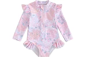 MAYUMMPY Toddler Baby Girls Bikini Beach Swimwear Zipper Swimsuit UPF 50+ Rash Guard One Piece Long Sleeve Bathing Suit