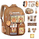 Capybara Backpack for Girls Boys with Padded Straps and Multiple Compartments,Large-Capacity Waterproof Multiple Pockets Capybara Backpack,Cute Bookbag Gift for Teens and Students
