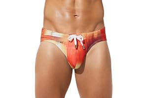 Arjen Kroos Mens Swim Briefs Sexy Bikini Briefs Quick Dry Printed Beach Swimsuit with Drawstring