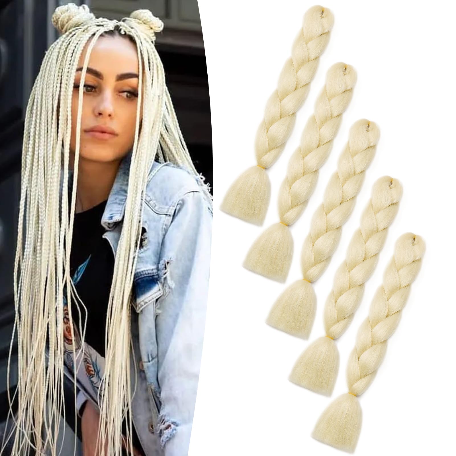 Dcbaboo Blonde Hair Extensions for Braiding Jumbo Braiding Hair Extension 5packs 24inch Synthetic Hair Kanekalon Ombre Braids Extensions Hair Afro Crochet Twist Box Braids 500g, Bleach Blonde — image 1
