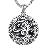 Lattd Tree of Life Necklace for Men 925 Sterling Silver Tree of Life Pendant Necklace Norse Jewelry Gifts for Men Women (02- silver)