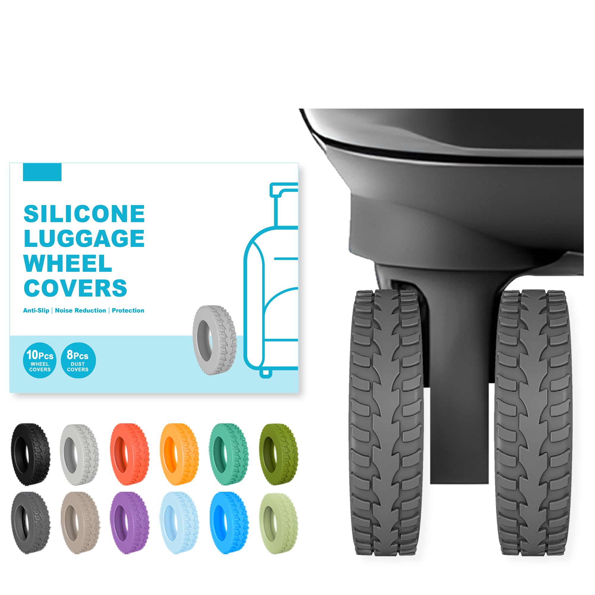 Photo 1 of 10-Pack Upgrade Luggage Wheel Covers, Silicone Protective Covers for 2-2.4" Suitcases Spinner Wheel, Wear-Resistant, Anti-Noise, Thickened Protector, Travel Accessories (Dark Grey)