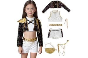 Girls Deluxe Black Sequin Costume Sparkly Performance Dress Singers Cosplay Halloween Party Outfit