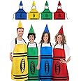 Funnysoft 4 Set Crayon Costume Color Crayon Apron and Funny Gnome Cone Hats Crayon Costume Set for Adults Family Halloween Costumes Fancy Dress Funny Outfit for Halloween Cosplay Dress up