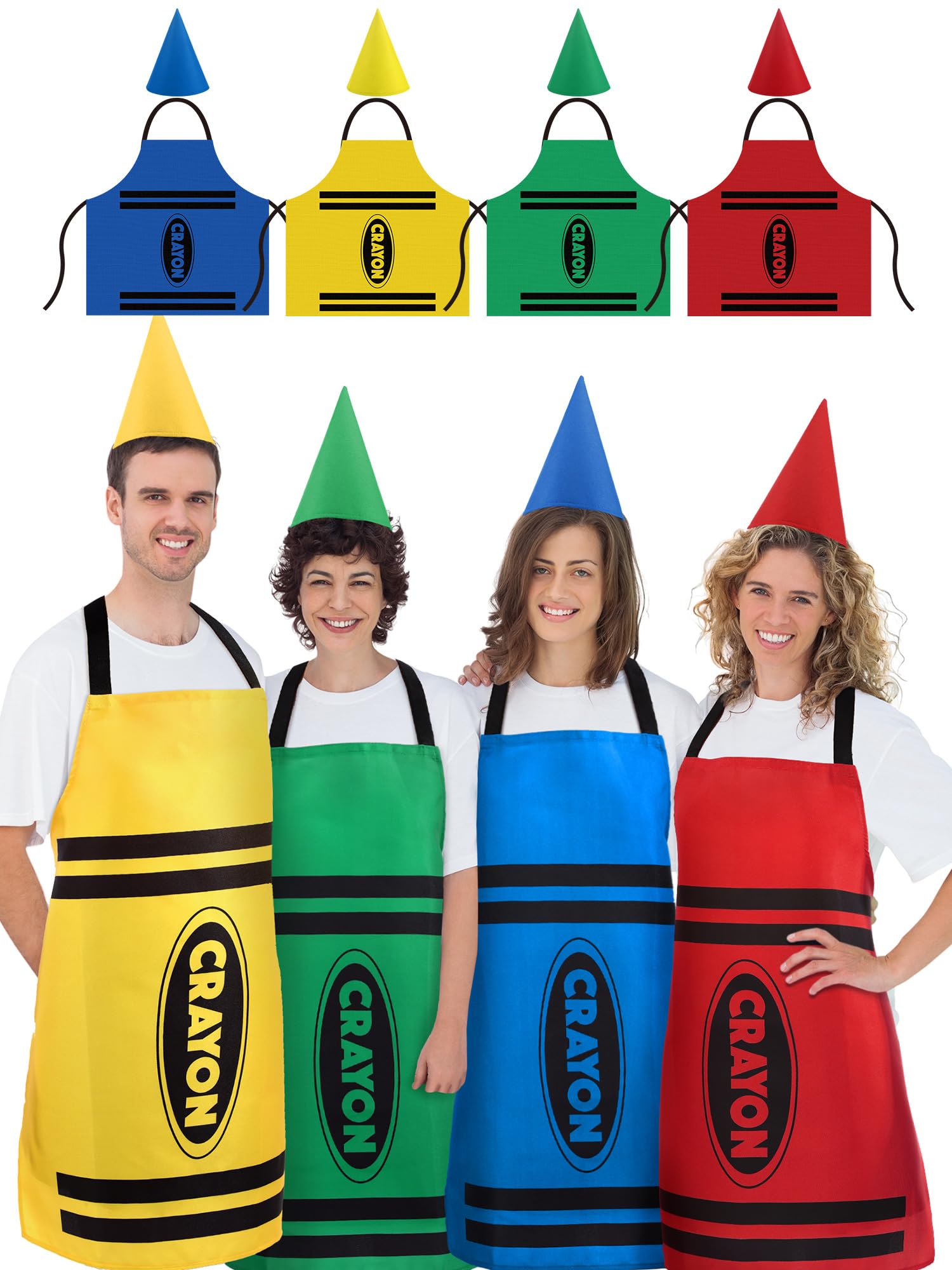 Photo 1 of Funnysoft 4 Set Crayon Costume Color Crayon Apron and Funny Gnome Cone Hats Crayon Costume Set for Adults Family Halloween Costumes Fancy Dress Funny Outfit for Halloween Cosplay Dress up