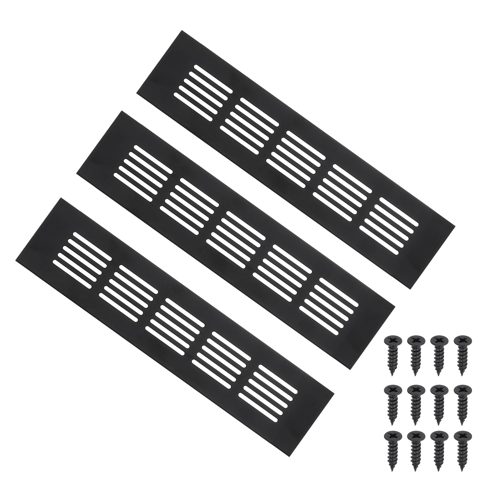 PATIKIL 9 x 2 Inch Door Air Vent Cover, 3pcs Aluminum Grille Ventilation Cover Louvered with Mounting Screws for Cabinet Wardrobe Door, Black