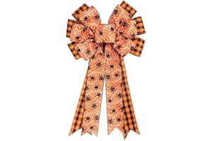 HYING Large Halloween Bows for Wreath, Halloween Spider Wreath Bow Black Red Buffalo Plaid Bows Orange Burlap Bow Halloween Tree Topper Bows for Front Door Indoor Outdoor Halloween Decoration Supplies