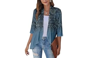 ROKIACDE Western Aztec Cardigan for Women 3/4 Length Sleeve Lightweight Summer Cardigan Light Womens Jacket Women's Cardigans