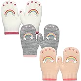 Evridwear Toddler Mittens Girl Boy Mittens 3 Pairs Knitted Stretch Gloves for Kids Toddler Winter Warm