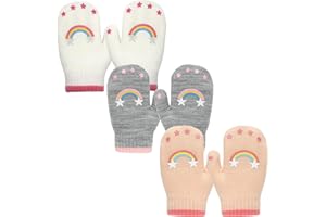 Evridwear Toddler Mittens Girl Boy Mittens 3 Pairs Knitted Stretch Gloves for Kids Toddler Winter Warm