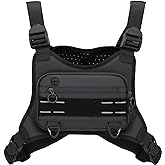 Muserise Sports Chest Bag For Men, Water Resistant Lightweight Front Running Vest Bag With Built-In Phone Holder & Extra Storage For Workouts, Cycling (Black)