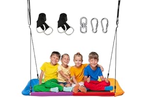 UBTKEY 750Lb Giant 60" Platform Tree Swing for Kids Adults Outdoor with 2 Hanging Straps and Spinner, Rectangle Large Tree Swing with Durable Steel Frame, Waterproof 900D Oxford Fabric (Colorful)