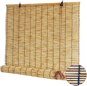 KDDFN - Cortina de mimbre natural, estores de bambú, enrollable