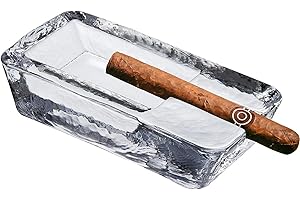 Pasabahce Large Heavy Glass Cigar Ashtray for Men, Outdoor Ash Tray for Patio, Cigar Lovers Gift Set for Smokers Mens (Rectan