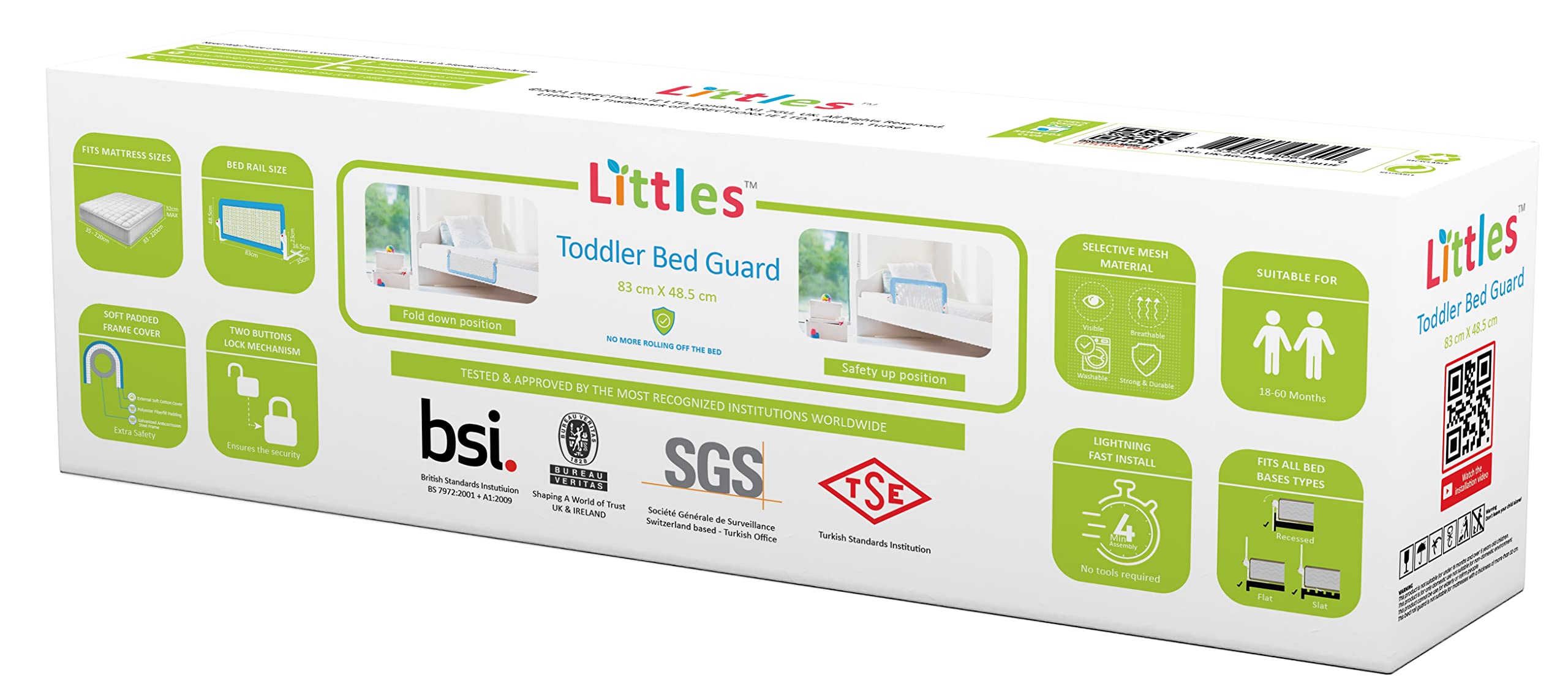 Littles Bed Guard Rail for Toddler, Child & Baby. Fits Single, Double Up to King Size Beds, Blue, 83 cm x 48.5 cm