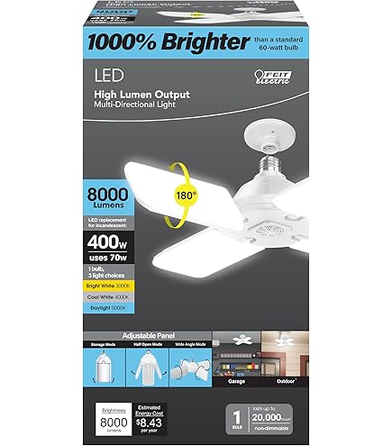 FEIT ELECTRIC LED ショップライト 4000lm 4000k Feit Electric LED Garage Light, Multiple Adjustable Panels, E26