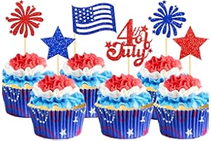 MOITKPTT 24Pcs Independence Day Cupcake Toppers, 4th of July Cake Toppers for Patriotic Party Decorations, Patriotic Cupcake Picks for USA Independence Day Decorations (Multicolor Ⅱ)