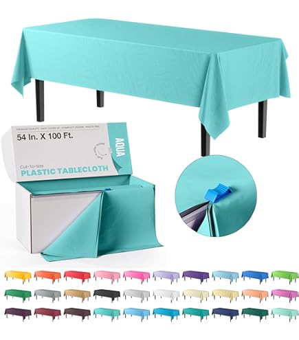 Blue Plastic Tablecloth Roll – 54 Inch X 300 Feet Disposable Table Cover With Cutter Box For Parties, Weddings & Events - View #6